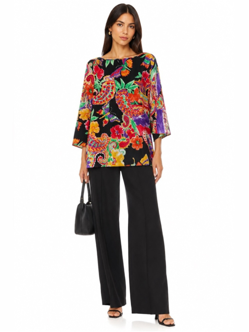 Lauren Ralph Lauren Multicolor Silk Floral Paisley Top Altered Large XL